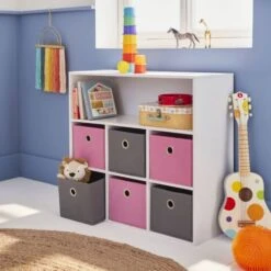 Meuble De Rangement Pour Enfant. Blanc - Camille - Avec 7 Compartiments Et 6 Paniers Gris Et Roses -ATMOSPHERA || Songmics Soldes Boutique 40413734 2