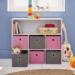 Meuble De Rangement Pour Enfant. Blanc - Camille - Avec 7 Compartiments Et 6 Paniers Gris Et Roses -ATMOSPHERA || Songmics Soldes Boutique 40413734 3