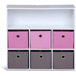 Meuble De Rangement Pour Enfant. Blanc - Camille - Avec 7 Compartiments Et 6 Paniers Gris Et Roses -ATMOSPHERA || Songmics Soldes Boutique 40413734 5