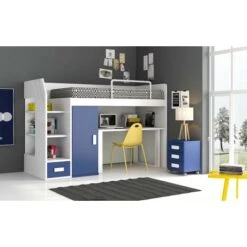 Lit Combiné Enfant Haut De Gamme Versaci 90x190 Cm - Matelas Sans Matelas - Façade Bleu Marine