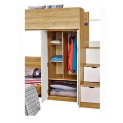 Lit Combiné Enfant Avec Sommier Contemporain Coloris Naturel Et Blanc + Armoire - L 90 X L 190 Cm -ATMOSPHERA || Songmics Soldes Boutique 40717999 3