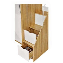 Lit Combiné Enfant Avec Sommier Contemporain Coloris Naturel Et Blanc + Armoire - L 90 X L 190 Cm -ATMOSPHERA || Songmics Soldes Boutique 40717999 5