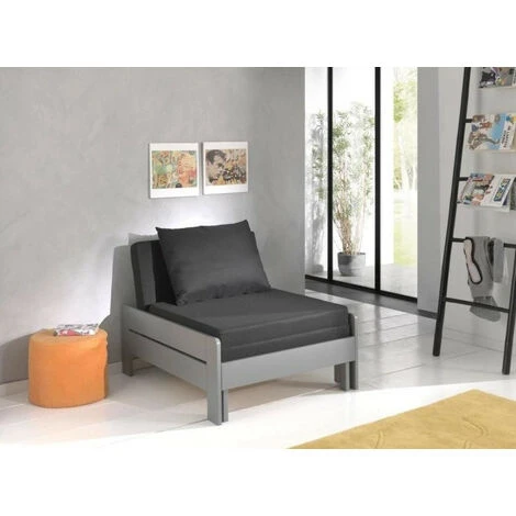 Fauteuil Transformable 80x200 Cm Pin Massif Gris Pino 5 Fauteuil Transformable 80x200 Cm Pin Massif Gris Pino – Image 3