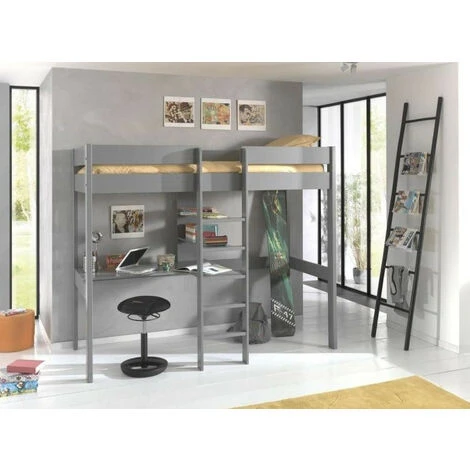 Lit Mezzanine 90x200 Cm Pin Massif Gris Pino 2 4 Lit Mezzanine 90x200 Cm Pin Massif Gris Pino 2 – Image 2
