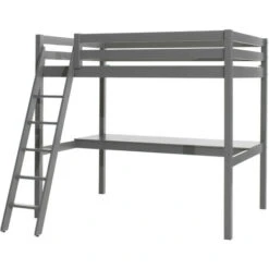 Lit Mezzanine 140x200 Cm Avec Bureau Pin Massif Gris Pino