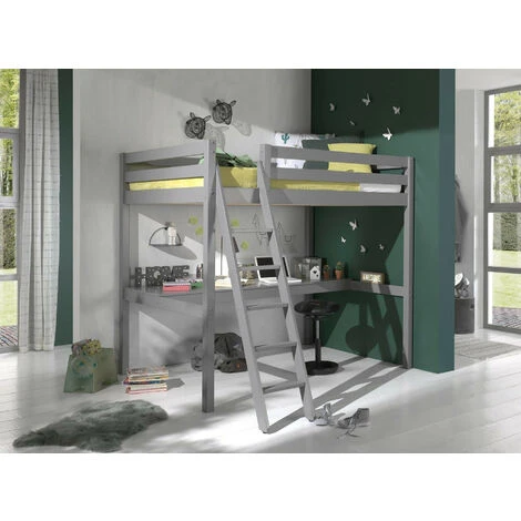 Lit Mezzanine 140x200 Cm Avec Bureau Pin Massif Gris Pino 6 Lit Mezzanine 140x200 Cm Avec Bureau Pin Massif Gris Pino – Image 4