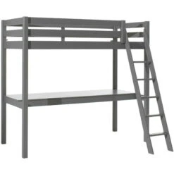 Lit Mezzanine 90x200 Cm Avec Bureau Pin Massif Gris Pino