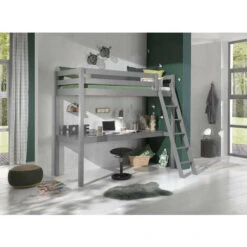 Lit Mezzanine 90x200 Cm Avec Bureau Pin Massif Gris Pino -ATMOSPHERA || Songmics Soldes Boutique 40722118 3