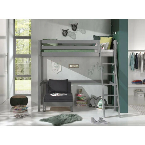 Chambre Enfant 2 Pièces Lit Et Fauteuil Transformable Pin Massif Gris Pino 90x200 Cm 4 Chambre Enfant 2 Pièces Lit Et Fauteuil Transformable Pin Massif Gris Pino 90x200 Cm – Image 2