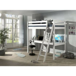 Lit Mezzanine 90x200 Cm Avec Bureau Pin Massif Blanc Pino -ATMOSPHERA || Songmics Soldes Boutique 40723822 3