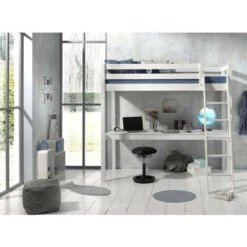 Lit Mezzanine 90x200 Cm Avec Bureau Pin Massif Blanc Pino -ATMOSPHERA || Songmics Soldes Boutique 40723822 4