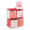 Relaxdays Etagère Enfant Avec Boîtes, Jouets, Fillette, Design Cygnes, Meuble Enfants,HlP:62 X 53 X 30 Cm,blanc/rouge