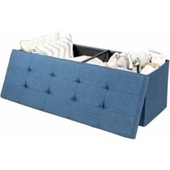 COSTWAY Banc Pouf Pliable Avec Coffre De Rangement En Tissu 120L - 110 X 38 X 38 CM Séparateur Siège Rembourré Repose-pieds Marine