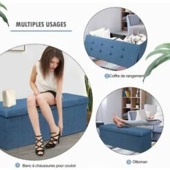 COSTWAY Banc Pouf Pliable Avec Coffre De Rangement En Tissu 120L - 110 X 38 X 38 CM Séparateur Siège Rembourré Repose-pieds Marine -ATMOSPHERA || Songmics Soldes Boutique 42671272 4