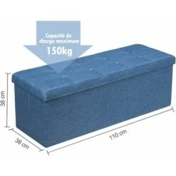 COSTWAY Banc Pouf Pliable Avec Coffre De Rangement En Tissu 120L - 110 X 38 X 38 CM Séparateur Siège Rembourré Repose-pieds Marine -ATMOSPHERA || Songmics Soldes Boutique 42671272 5