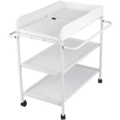 84 72 90cm Multifonctionnel Portable Table à Langer Pour Bébé Avec Roulettes Avec 2 étagères De Rangement - Blanc
