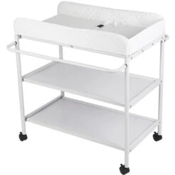 84 72 90cm Multifonctionnel Portable Table à Langer Pour Bébé Avec Roulettes Avec 2 étagères De Rangement - Blanc -ATMOSPHERA || Songmics Soldes Boutique 44131651 3
