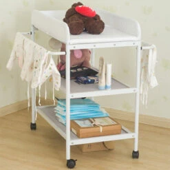 84 72 90cm Multifonctionnel Portable Table à Langer Pour Bébé Avec Roulettes Avec 2 étagères De Rangement - Blanc -ATMOSPHERA || Songmics Soldes Boutique 44131651 5