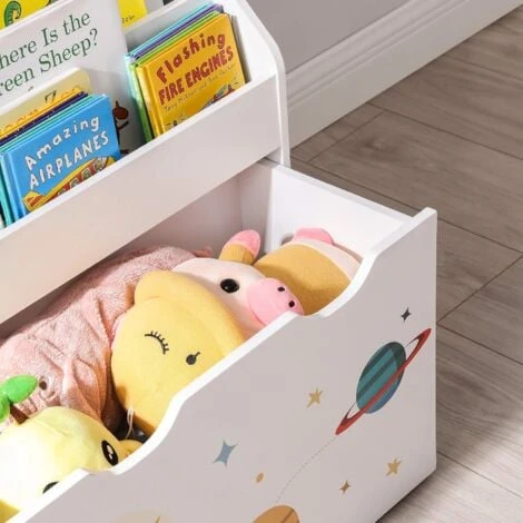 Songmics Étagère Pour Jouets, 3 Compartiments Bibliothèque Pour Enfants, Boîte à Jouets Mobile, Avec Roulettes, Multi-Usage, Pour Chambre D'enfant Et Salle De Jeux, Blanc GKR41WT 5 Songmics Étagère Pour Jouets, 3 Compartiments Bibliothèque Pour Enfants, Boîte à Jouets Mobile, Avec Roulettes, Multi-Usage, Pour Chambre D'enfant Et Salle De Jeux, Blanc GKR41WT – Image 3