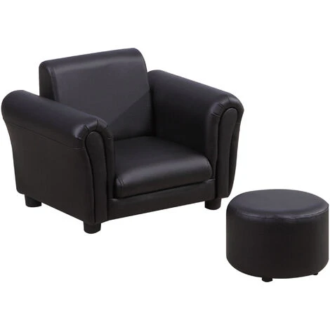 HOMCOM Ensemble Fauteuil Et Pouf Enfant Style Contemporain Structure Bois Revêtement Synthétique PVC Noir 3 HOMCOM Ensemble Fauteuil Et Pouf Enfant Style Contemporain Structure Bois Revêtement Synthétique PVC Noir