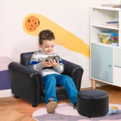 HOMCOM Ensemble Fauteuil Et Pouf Enfant Style Contemporain Structure Bois Revêtement Synthétique PVC Noir 8 HOMCOM Ensemble Fauteuil Et Pouf Enfant Style Contemporain Structure Bois Revêtement Synthétique PVC Noir -ATMOSPHERA || Songmics Soldes Boutique 46698844 2