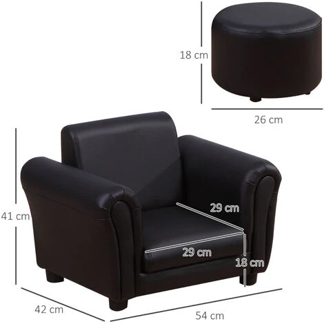HOMCOM Ensemble Fauteuil Et Pouf Enfant Style Contemporain Structure Bois Revêtement Synthétique PVC Noir 5 HOMCOM Ensemble Fauteuil Et Pouf Enfant Style Contemporain Structure Bois Revêtement Synthétique PVC Noir – Image 3