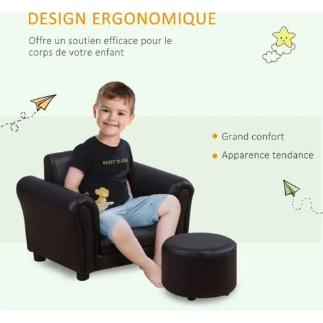 HOMCOM Ensemble Fauteuil Et Pouf Enfant Style Contemporain Structure Bois Revêtement Synthétique PVC Noir 6 HOMCOM Ensemble Fauteuil Et Pouf Enfant Style Contemporain Structure Bois Revêtement Synthétique PVC Noir – Image 4