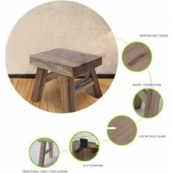 Marchepied En Bois Avec 4 Pieds Pour Bébé Et Enfant, Tabouret Multifonction Et Siège De Salle De Bain, Couloir (vernis) -ATMOSPHERA || Songmics Soldes Boutique 46790947 3