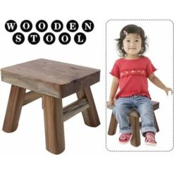 Marchepied En Bois Avec 4 Pieds Pour Bébé Et Enfant, Tabouret Multifonction Et Siège De Salle De Bain, Couloir (vernis) -ATMOSPHERA || Songmics Soldes Boutique 46790947 4