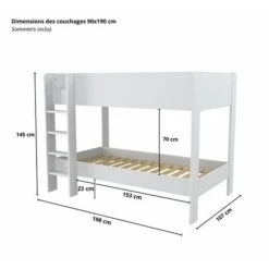 Lit Superposé HOPE 90x190 + 2 Sommiers / Blanc/ 198x107x145 -ATMOSPHERA || Songmics Soldes Boutique 47142984 4