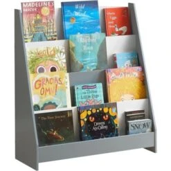 SoBuy KMB32-HG Étagère à Livres Pour Enfants Avec 4 Compartiments De Rangement Pour Les Livres Gris