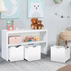 Meuble De Rangement Enfant MANA En Bois Blanc 3 Tiroirs Cubes Sur Roulettes -ATMOSPHERA || Songmics Soldes Boutique 48508838 2