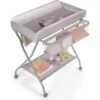 COSTWAY Table à Langer Pliante Pour Bébé Hauteur Ergonomique Avec Barre à Linge Panier De Rangement à Roulettes Verrouillables Gris