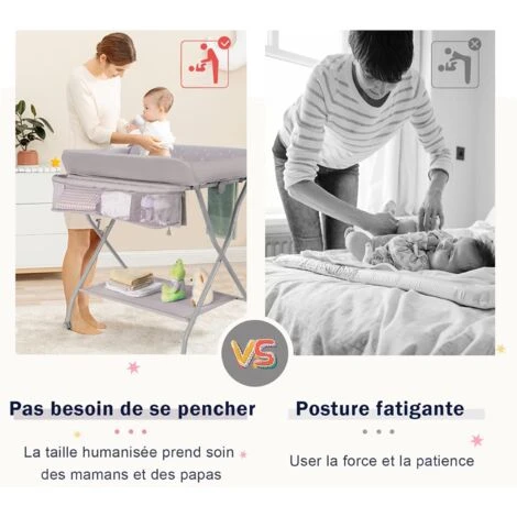 COSTWAY Table à Langer Pliante Pour Bébé Hauteur Ergonomique Avec Barre à Linge Panier De Rangement à Roulettes Verrouillables Gris 6 COSTWAY Table à Langer Pliante Pour Bébé Hauteur Ergonomique Avec Barre à Linge Panier De Rangement à Roulettes Verrouillables Gris – Image 4