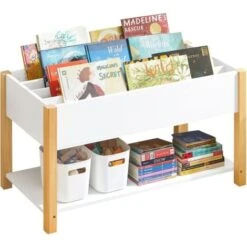 SoBuy KMB35-W Bibliothèque Enfants Étagère à Livres Étagère De Rangement Pour Livres Et Jouets Meuble De Rangement Organisateur De Jouets Et Livres Multifonctionnel à 2 étagères