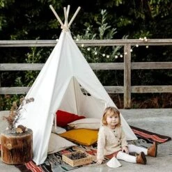 Tente De Jeu Tipi Avec Guirlande Tente Grande Intérieure Extérieure Blanc Toile Indian Teepee Portable Tente Maison -ATMOSPHERA || Songmics Soldes Boutique 49860861 4