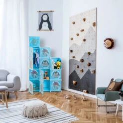 Relaxdays Armoire Chambre D'enfant, Modulable, 2 Tringle à Vêtements, DIY, étagère Animaux, HLP 145x110x37 Cm, Bleu -ATMOSPHERA || Songmics Soldes Boutique 49878345 5