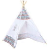 HOMCOM Tente Teepee Indien Enfant Style Graphique - Dim. 1,2L X 1,2I X 1,55H M - Porte Refermable, Fenêtre - Structure Bois, Toile Polyester Coton Blanc Multicolore -ATMOSPHERA || Songmics Soldes Boutique 50908882 1
