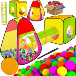 KIDIZ® Jeu Tente + Tunnel + 200 Balles + Sac Enfant Tente Balle Jeu De Billard Tente Maison De Bébé, XL (de)