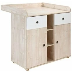 Nova Changer Mobile 2 Tiroirs 3 étagères Ouvertes 2 Compartiments Avec Portes En Bois De Hêtre -ATMOSPHERA || Songmics Soldes Boutique 52056496 3