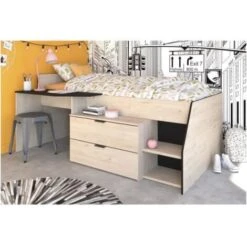 PARISOT Kim Lit Combiné Enfant - Décor Chene Jackson Et Noir - 90 X190/200 Cm -ATMOSPHERA || Songmics Soldes Boutique 52170820 3