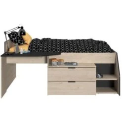 PARISOT Kim Lit Combiné Enfant - Décor Chene Jackson Et Noir - 90 X190/200 Cm -ATMOSPHERA || Songmics Soldes Boutique 52170820 4
