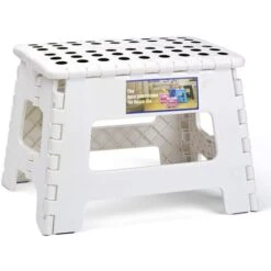Tabouret Pliant Blanc Et Portable Pour Enfants Et Adultes, Petit Marchepied Pliable Plastique, Antidérapant Pour La Cuisine, Salle De Bains, Jardin, Chambre, 22cm,