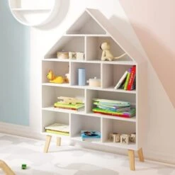 WOLTU Étagère à Livres Pour Enfants. Étagère à Jouets Meuble Enfant Avec 11 Compartiments De Rangement Ouverts. Blanc