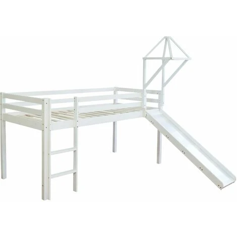 Lit Mezzanine 90x200cm Avec échelle Toboggan En Bois Blanc Et Toile Bleu Incluse 4 Lit Mezzanine 90x200cm Avec échelle Toboggan En Bois Blanc Et Toile Bleu Incluse – Image 2