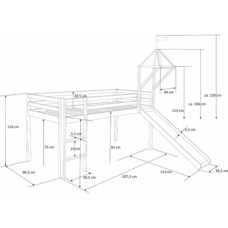 Lit Mezzanine 90x200cm Avec échelle Toboggan En Bois Blanc Et Toile Bleu Incluse 5 Lit Mezzanine 90x200cm Avec échelle Toboggan En Bois Blanc Et Toile Bleu Incluse – Image 3