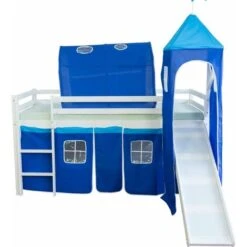 Lit Mezzanine 90x200cm Avec échelle Toboggan En Bois Blanc Et Toile Bleu Incluse 11 Lit Mezzanine 90x200cm Avec échelle Toboggan En Bois Blanc Et Toile Bleu Incluse -ATMOSPHERA || Songmics Soldes Boutique 5429633 5