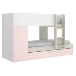 Lits Superposés Crystal Pour Deux Enfants Blanc Mat Rose Et Chêne Gris Avec Armoire Blanc, Rose Et Gris -ATMOSPHERA || Songmics Soldes Boutique 54452103 3
