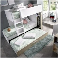 Lits Superposés Crystal Pour Deux Enfants Blanc Mat Et Naturel Avec Armoire Blanc Et Naturel -ATMOSPHERA || Songmics Soldes Boutique 54452154 2