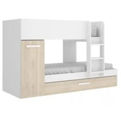 Lits Superposés Crystal Pour Deux Enfants Blanc Mat Et Naturel Avec Armoire Blanc Et Naturel -ATMOSPHERA || Songmics Soldes Boutique 54452154 3